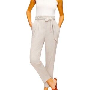 Loft Beige Linen Blend Belted Pants in Light Khaki